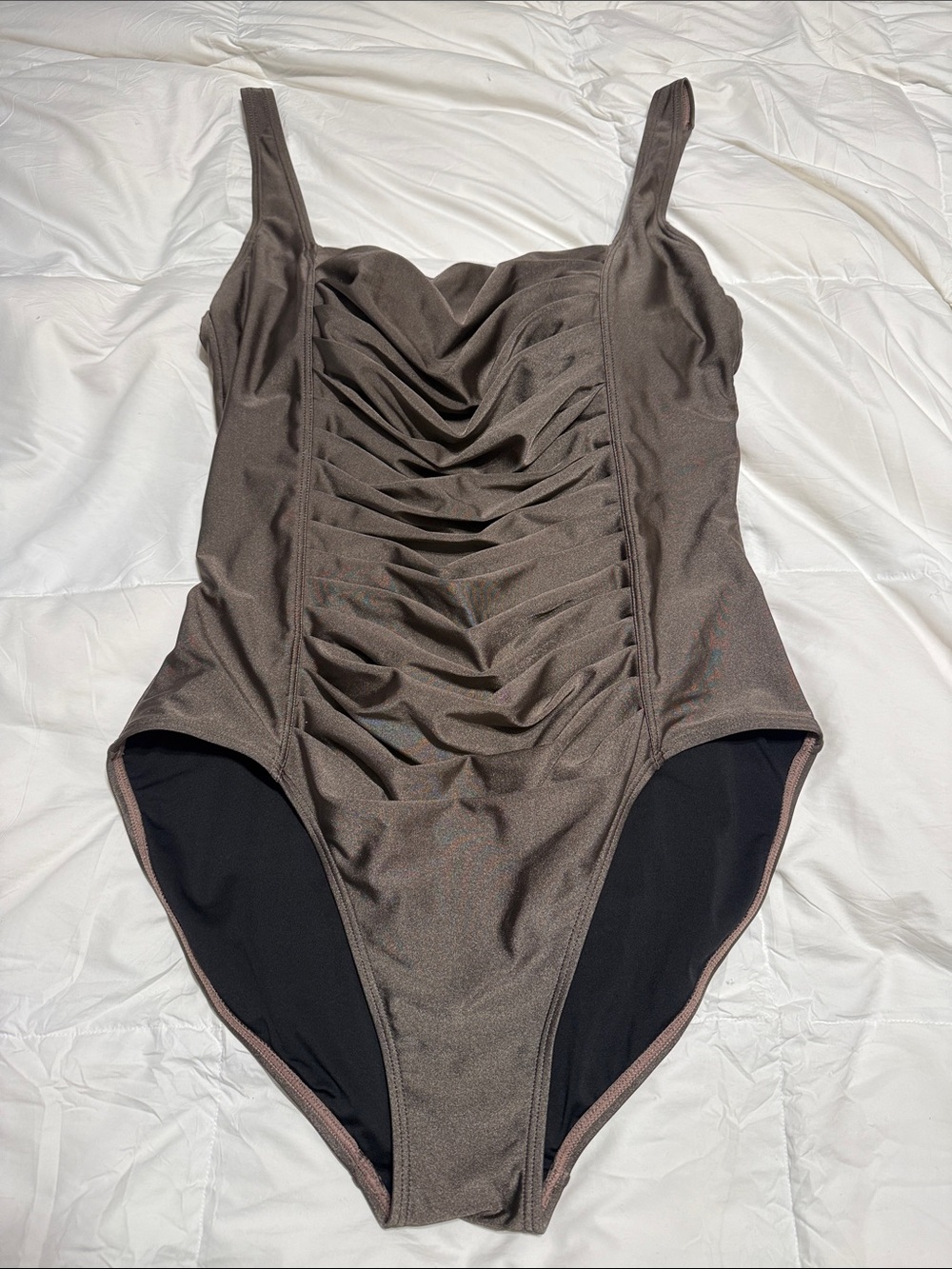 Calvin Klein Pewter/brown Ruched size 18 Swimsuit NWOT SUPER FLATTERING